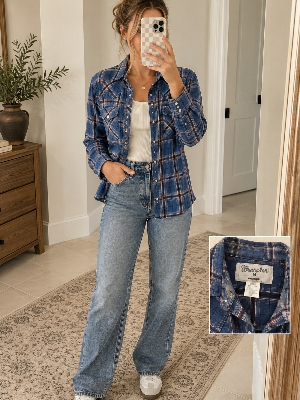 Wrangler Blue Plaid Button-Front Women's Shirt